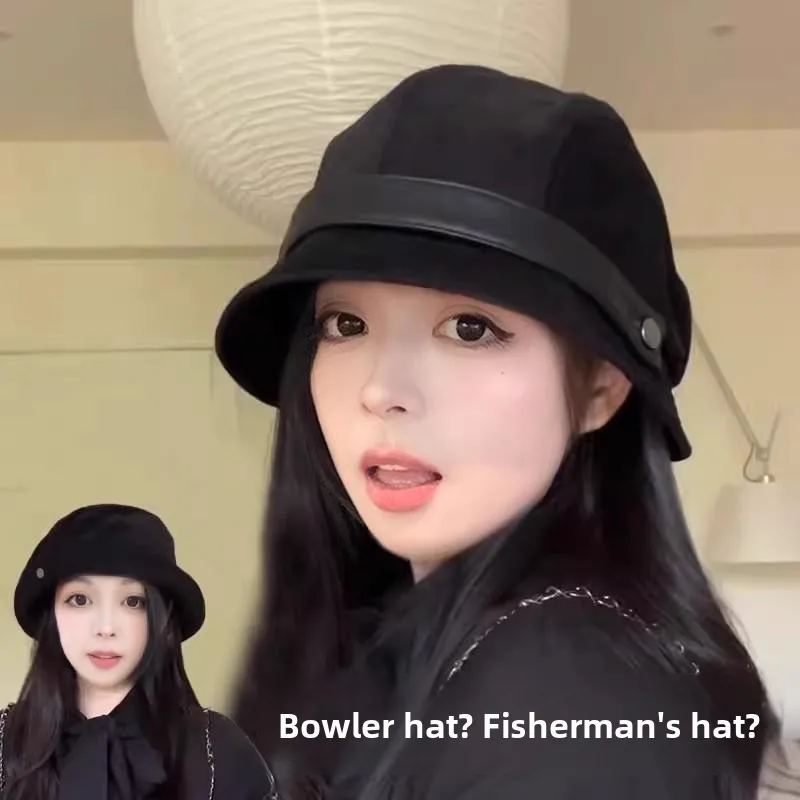Versatile 2026 New Style Women's Corduroy Fisherman Beret Hat Black Large Circumference Small Face Appearance Spring Autumn