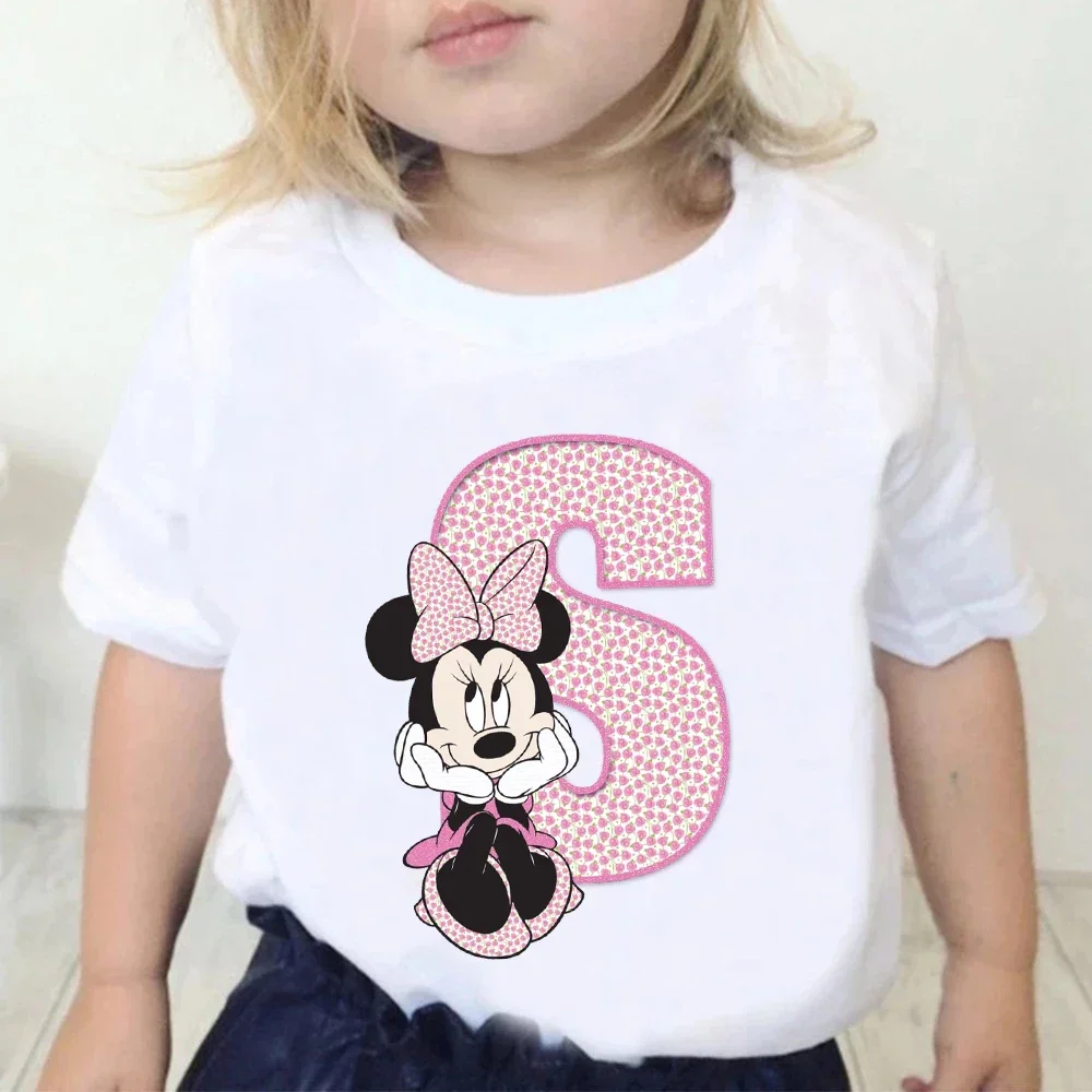 Minnie Children Cotton T-Shirts Letter A-Z Name Combination Disney Kawaii Cartoons Clothes Kids Little Boy Girl Tee Casual Tops