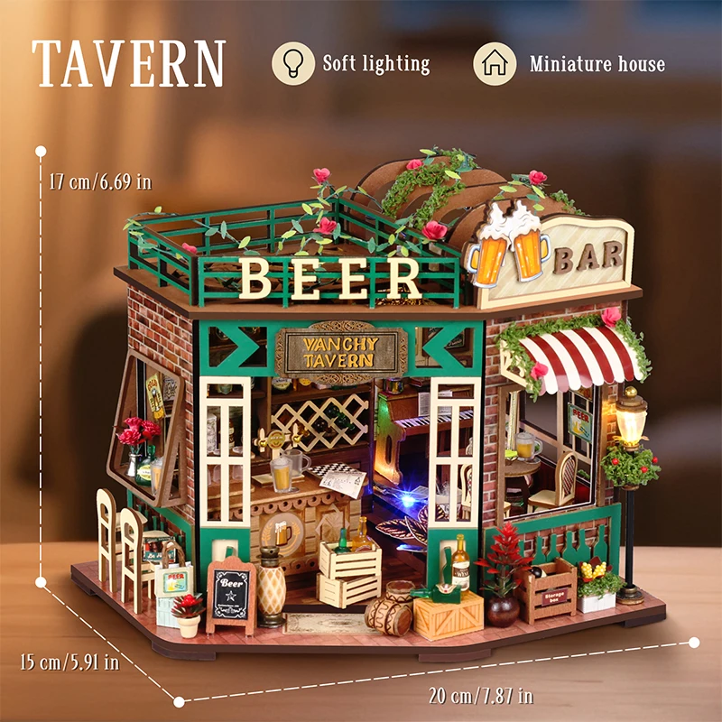 Bricolage maisons de poupée en bois Figurines Miniatures maison de poupée assemblé bâtiment avec lumière pour amis cadeaux de noël décor à la maison artisanat