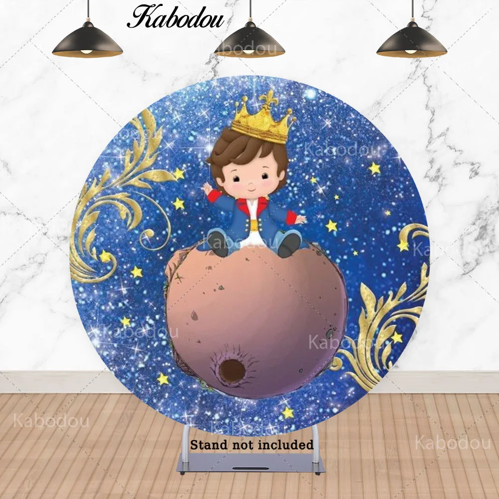 Kabodou Little Prince Circle Photo Backdrop Cover For Kids Birthday Boy Fox Rose Round Photography Background