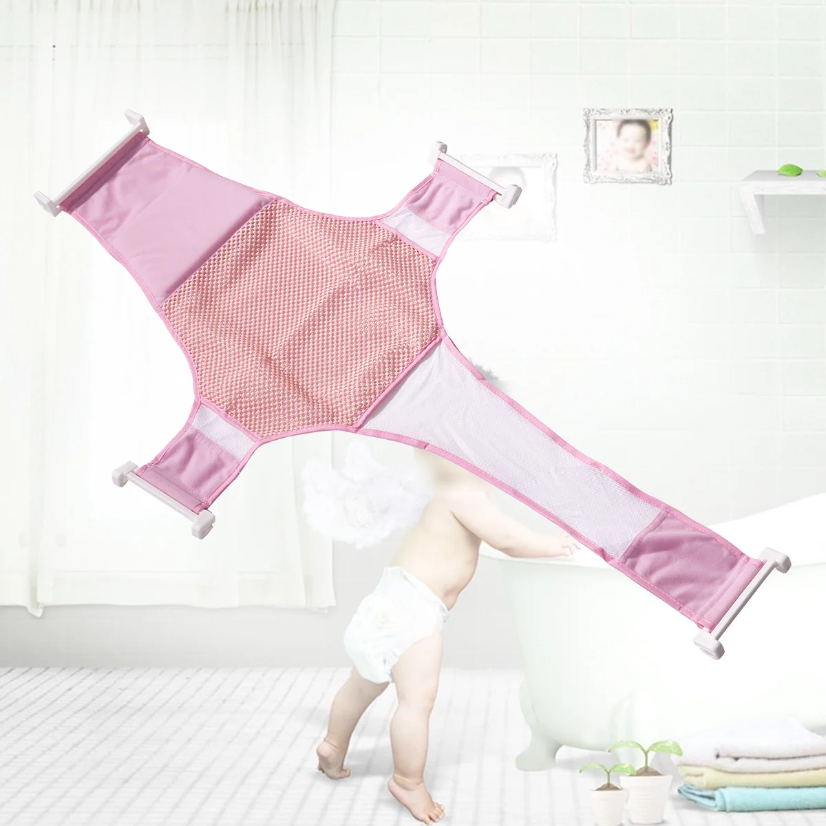 حمام الطفل شبكة حوض أرجوحة حوض استحمام للرضع مقعد دعم حبال دائم سهلة التركيب إزالة بشكل مريح المعونة الآباء وقت الاستحمام الأيدي #2