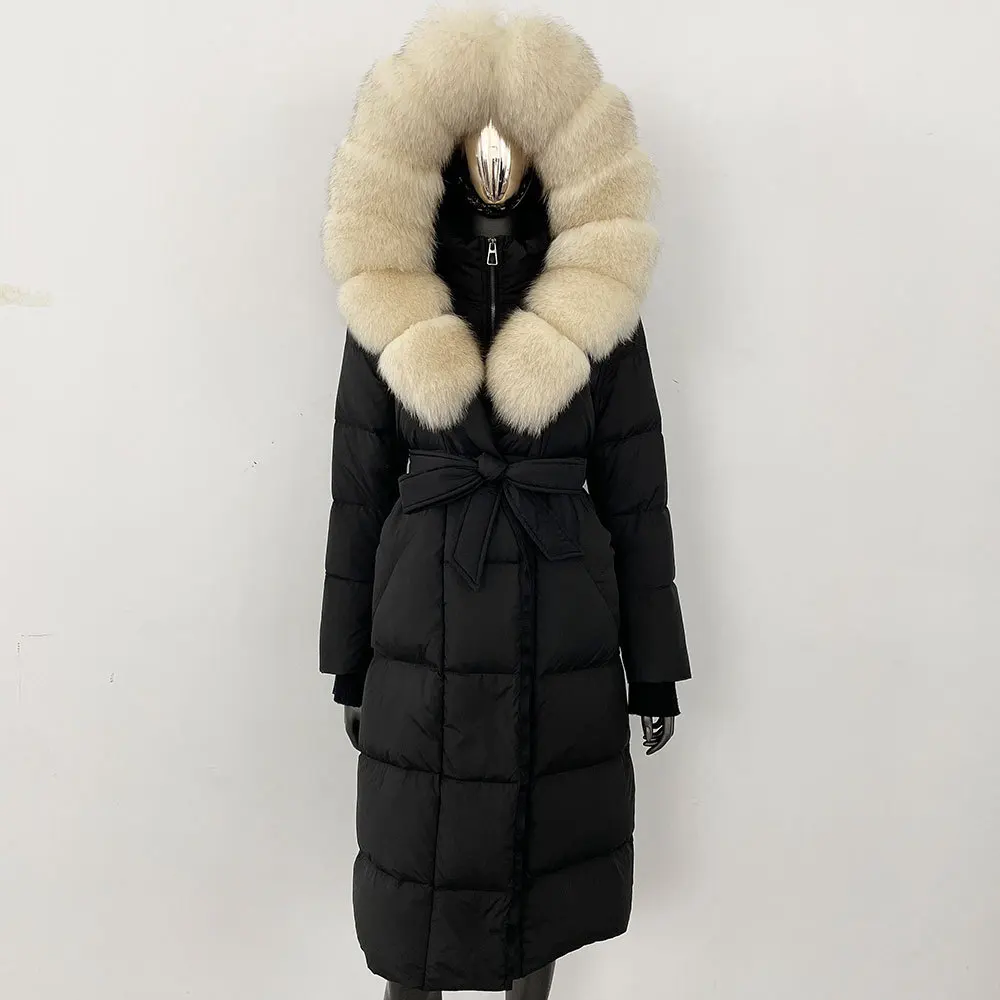 2025 الشتاء ريال فوكس الفراء طوق سترة الفراء الطبيعي سترة سميكة الدافئة فضفاضة معطف مقاوم للماء المرأة أوزة أسفل سترة