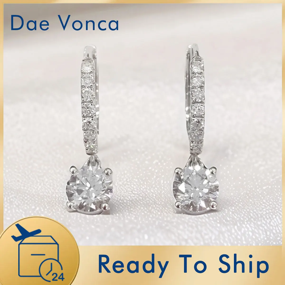 

Round Cut Diamond Dangling Hoop Earrings 18K White Gold Lab Grown Diamond Earrings Top Quality Fine Jewelry
