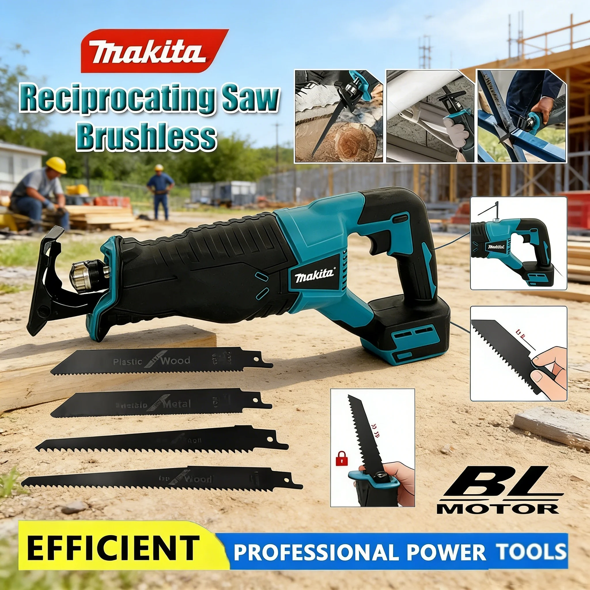 

Makita Brushless Reciprocating Saw Reciprocating Saw Portable Cordless Power Tools With 4pcs Saw Blades 18V Battery