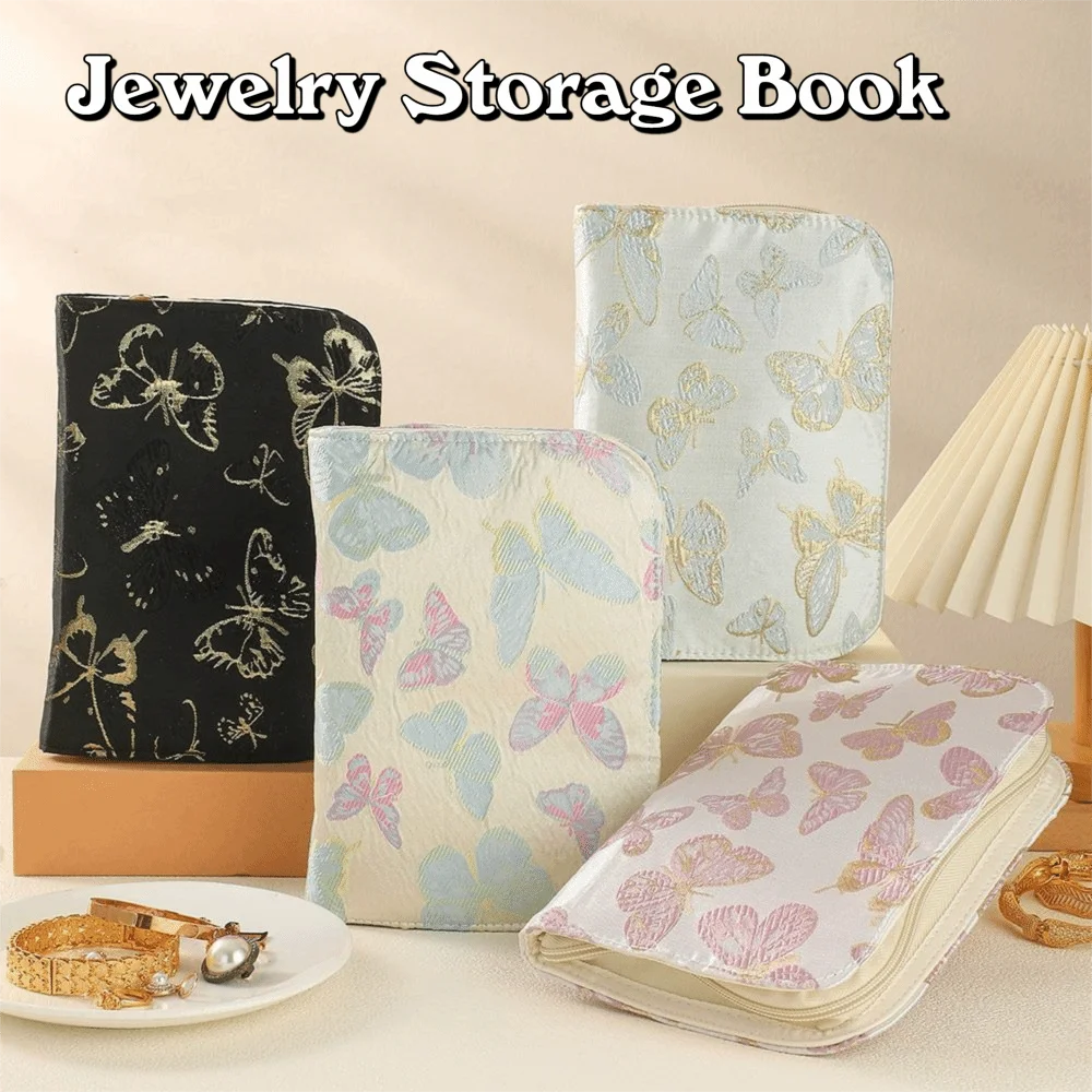 Flower Pattern Jewelry Storage Book Anti-oxidation Grid Multi-layer Binder Storage Book Clear Pockets with Zipper