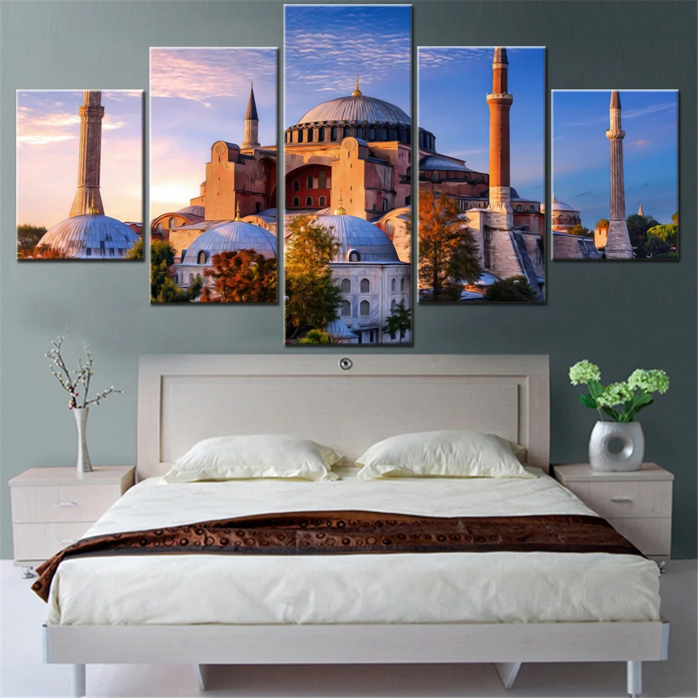 

5 Pieces Canvas Wall Arts Poster Painting Architecture Hagia Sophia Istanbul Wallpaper Home Decor Picture Printing Artwork