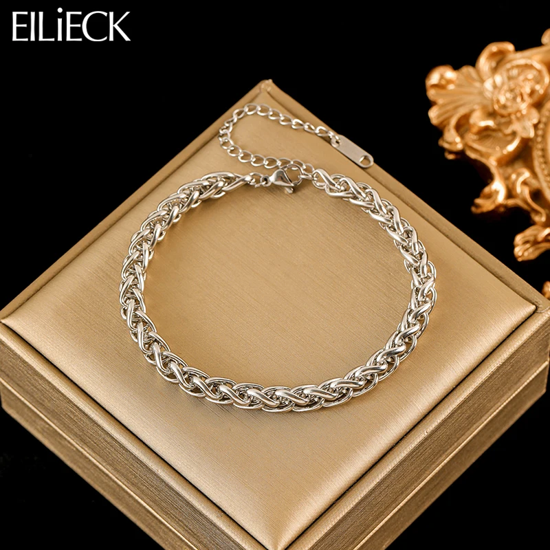 EILIECK 316L Edelstahlarmband in Silberfarbe für Damen, trendiges Handgelenkschmuckstück, wasserdicht, Geschenk, Party, Bijoux