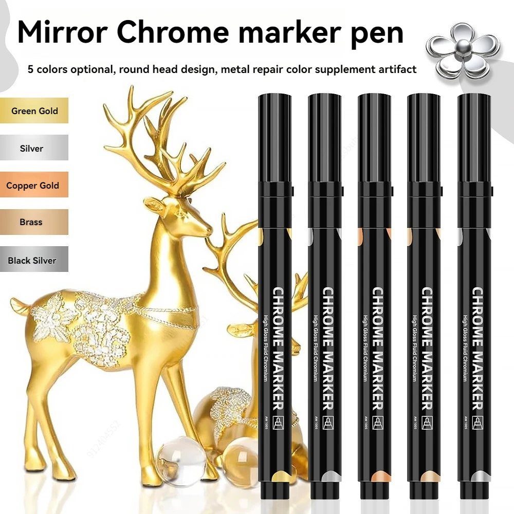 

1/2 Pcs Mirror Chrome Metallic Markers, Waterproof Paint Repair,For Rock Ceramic Glass Metallic 2mm Nib, Painting DIY Craft