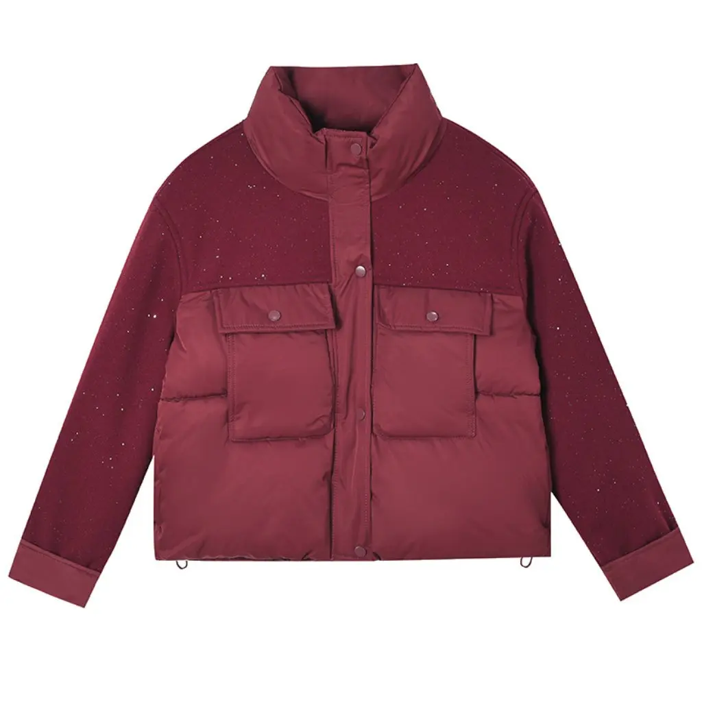 

Women's Thickened Patchwork Cotton Coat Heavy Sequin Stand Collar Red Short Jacket Winter Retro Warm Fashion