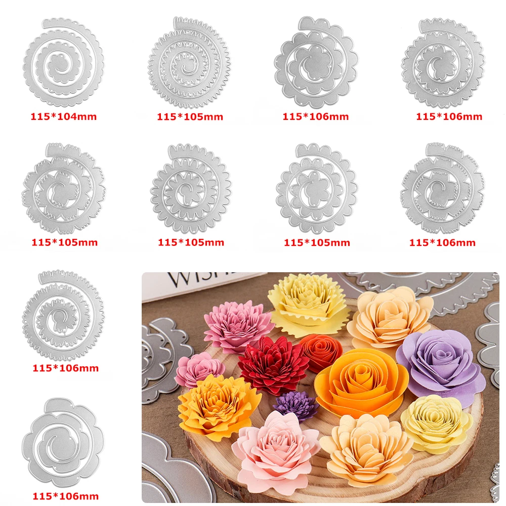 Large Rolled Flower Cutting Dies Set 3D Spiral Rolling Rose 115cm Garland Dies for DIY Scrapbooking Decorative Crafting 2023 New