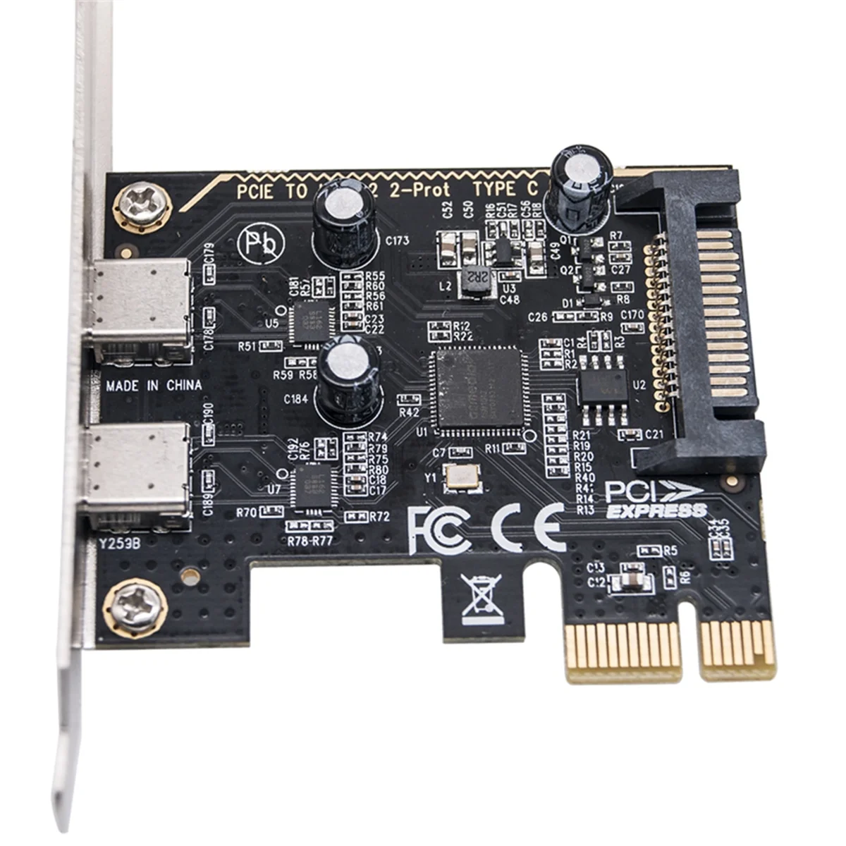 PCIE to Dual Type C Expansion Card PCI-E X1 to 2-Port TYPE-C USB 3.2 GEN1 5Gbps Convert Card ASM1042 Chip for