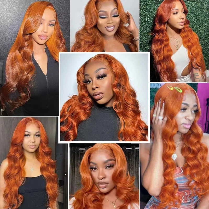 350 naranja jengibre onda del cuerpo 13x4 HD peluca Frontal de encaje brasileño 30 32 pulgadas Color naranja 13x6 pelucas de cabello humano Frontal de encaje para mujeres