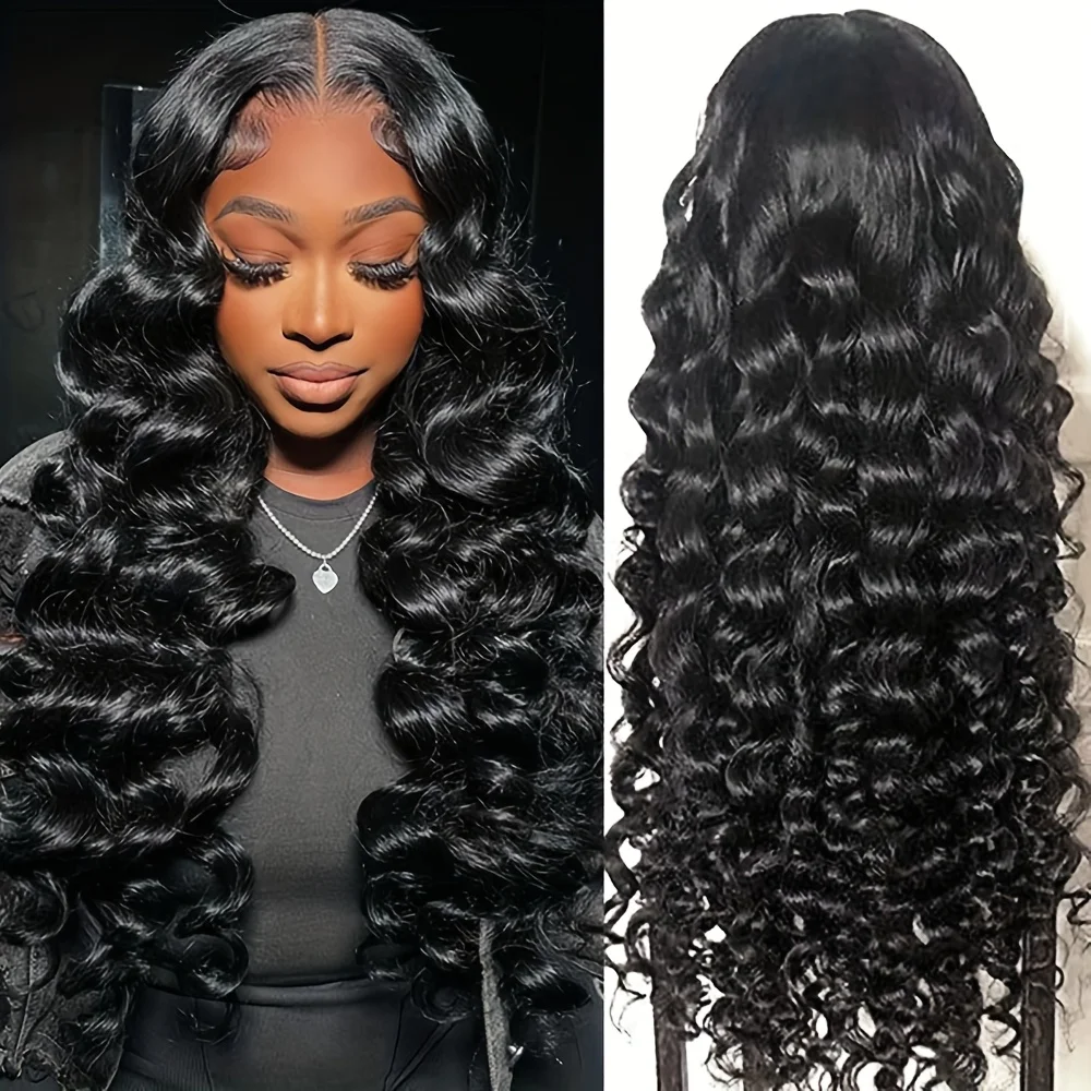 

Long Curly Synthetic Hair Lace Front Wigs for Women Natural Black Color Deep Wave Glueless Replacement Wig Women Daily Party Use