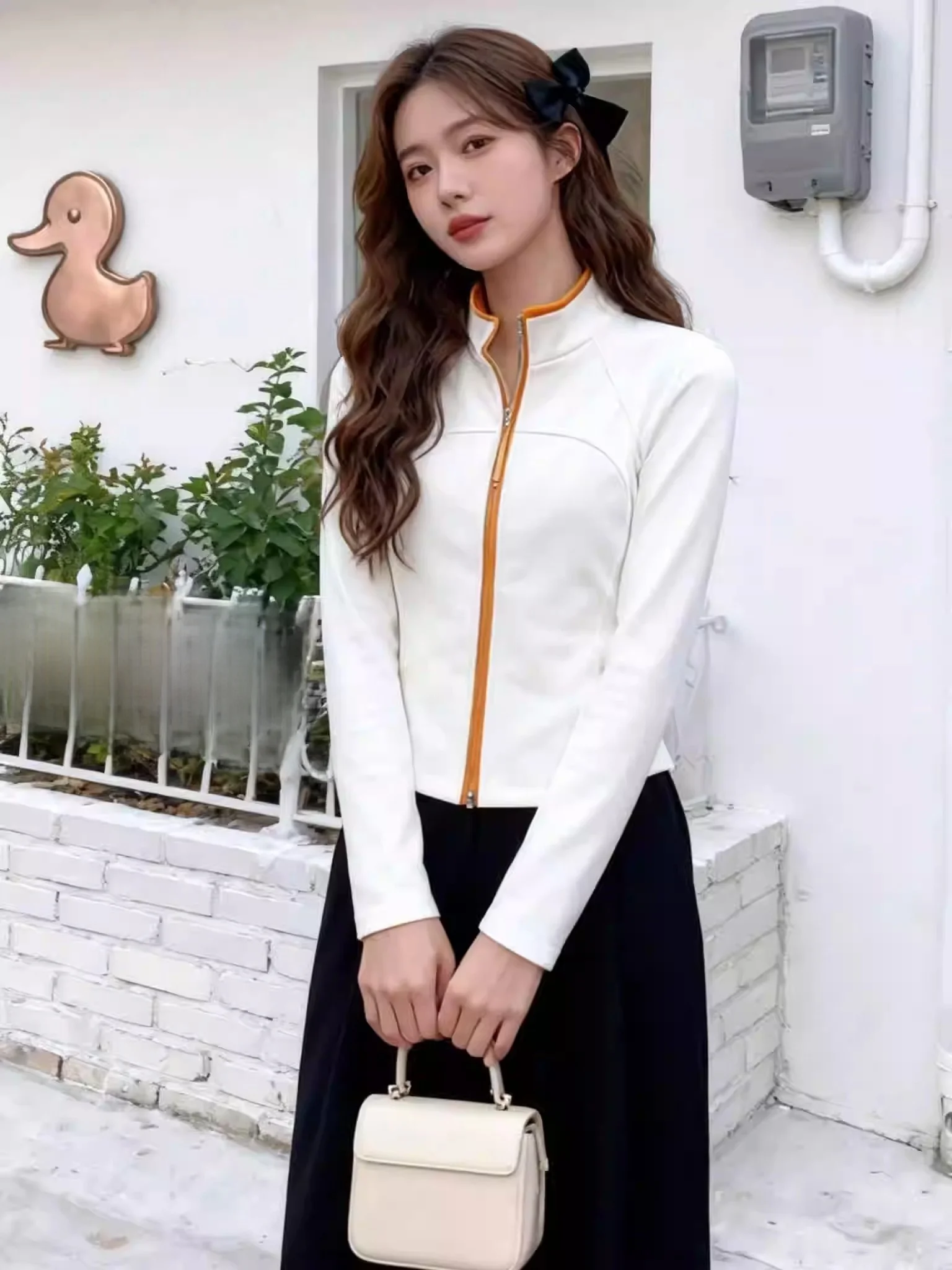

Spring Summer Commute Style White Zipper Thin Yoga Jacket Women Slimming Versatile Simple Large Size Long Sleeve Top