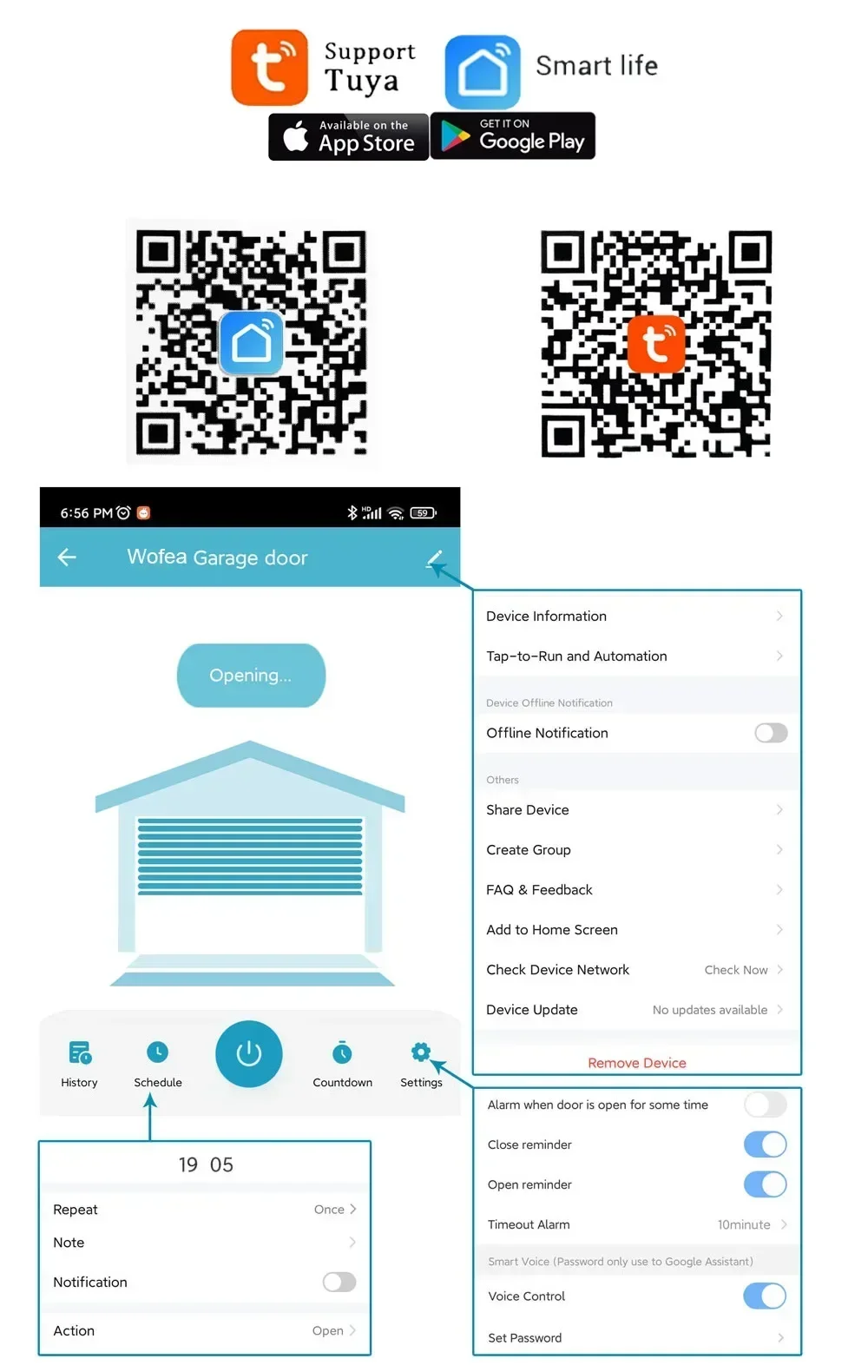 Tuya WiFi Smart Garage Door Opener Controller 2.4G Garage Door Controller Remote Timing Control Open&close No Need Gateway