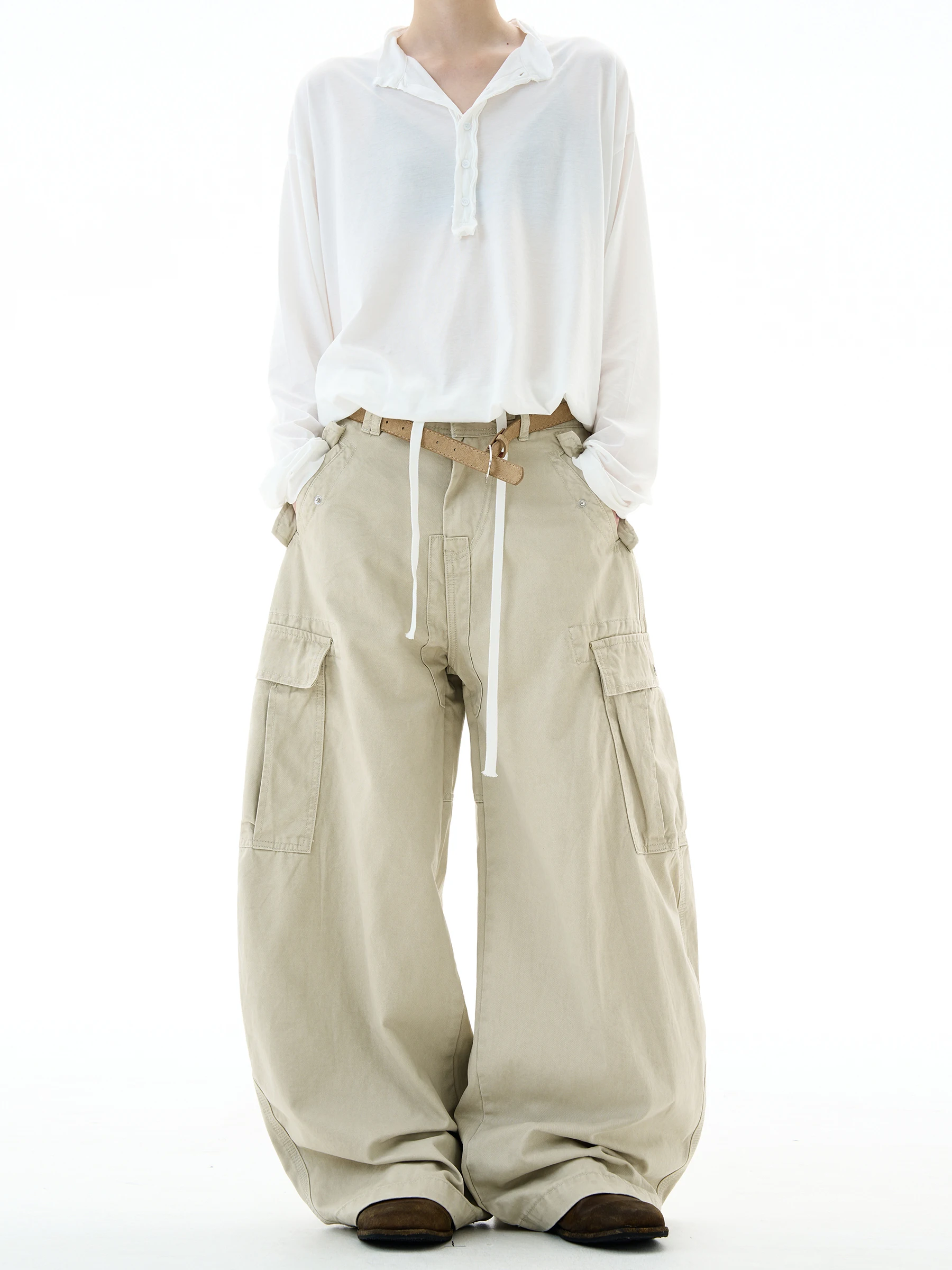 

MADWITCH Casual Loose Fit Cargo Pants Men Women Dstring Multiple kets Wide Leg Cotton Retro Sle Youth Faion