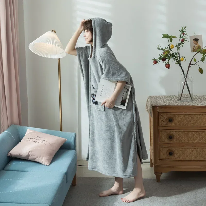 Cloak one-piece bath towel can be worn with hooded bath skirt bathrobe home soft cotton velvet hooded skirt bathrobe