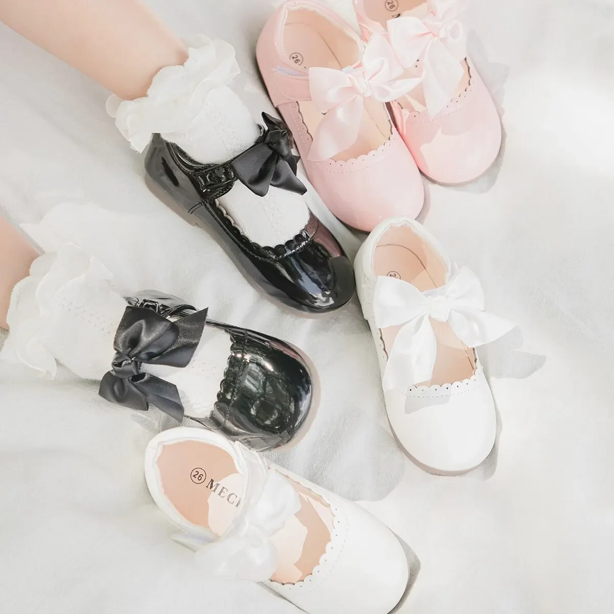 

Girls Mary Jane Dress Kids Shoes Girls Party School Bowknot Children Princess Leathers Shoes Ballet Flats Non-slip