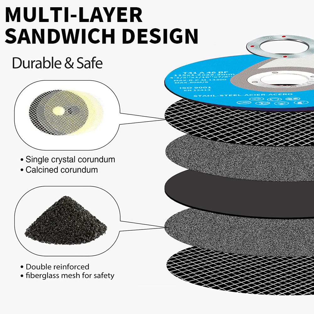 Disques de meuleuse d\'angle, 115mm, Double maille, résine Ultra-fine, disque de coupe en métal, meules à découper en acier inoxydable