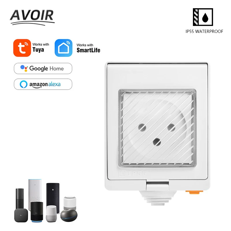 

Avoir Tuya Smart Socket Israel Plug IP55 Outdoor Waterproof Socket Cover Voice APP Remote Control Works With Alexa Google Home