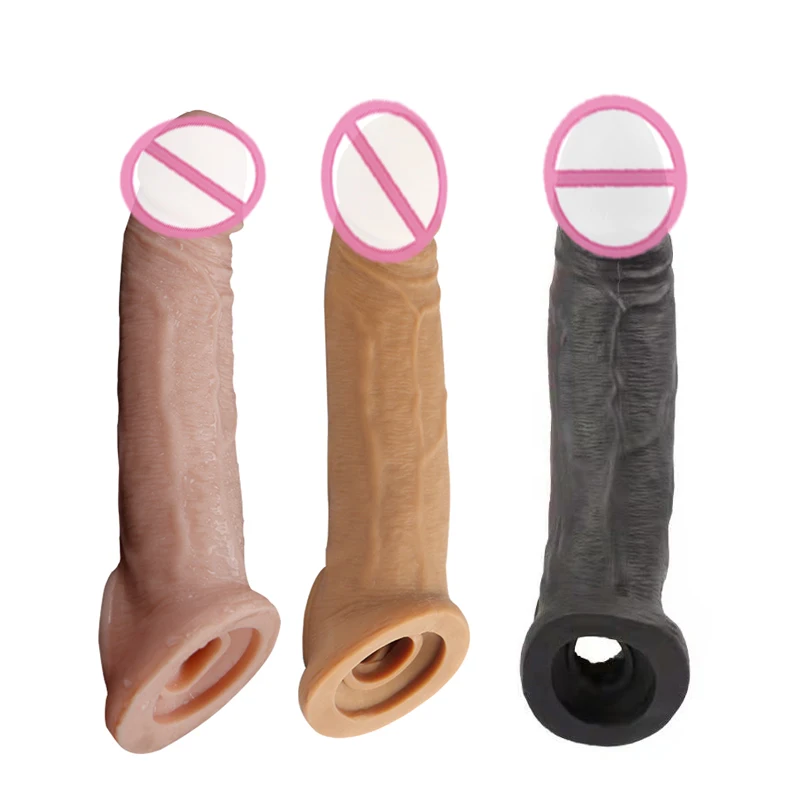 Silicone Soft Realistic Dildos Sleeve Big Penis Pump Extender Bold Cock Cover Penis Enlargement Sex Tool for Men Dick Sex Toys