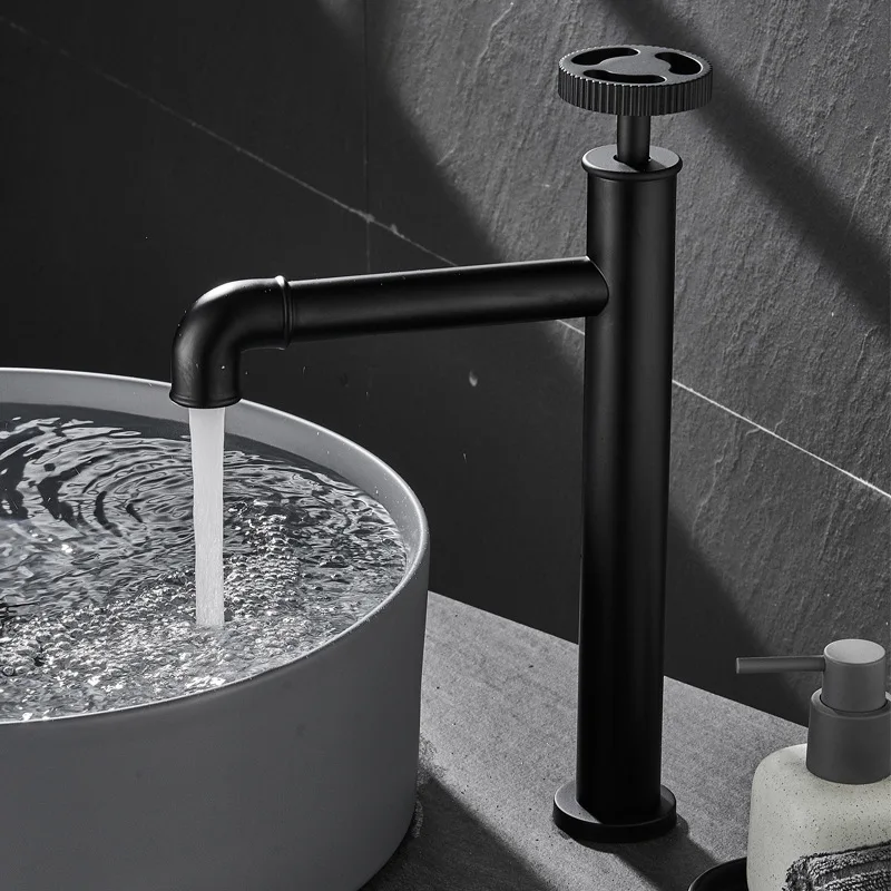 

Black Bathroom Basin Faucet Solid Brass Retro Industrial Pipe Style Vintage Vanity Faucet Hot and Cold Water Mixer Tap torneira