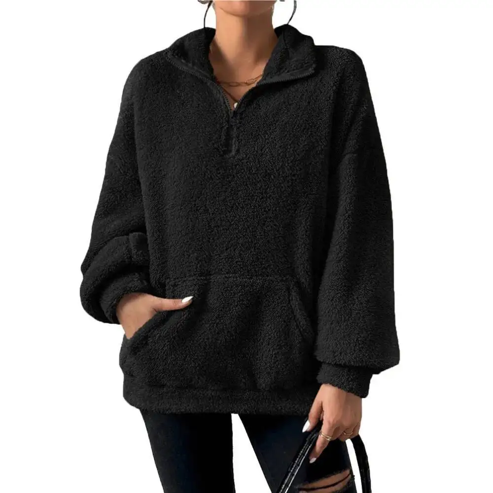 Women's Knitting Sweater Hoodies 2025 Autumn Winter Plush Fleece Lined Stand Collar Sweatshirt New Casual Daily Upper Garment