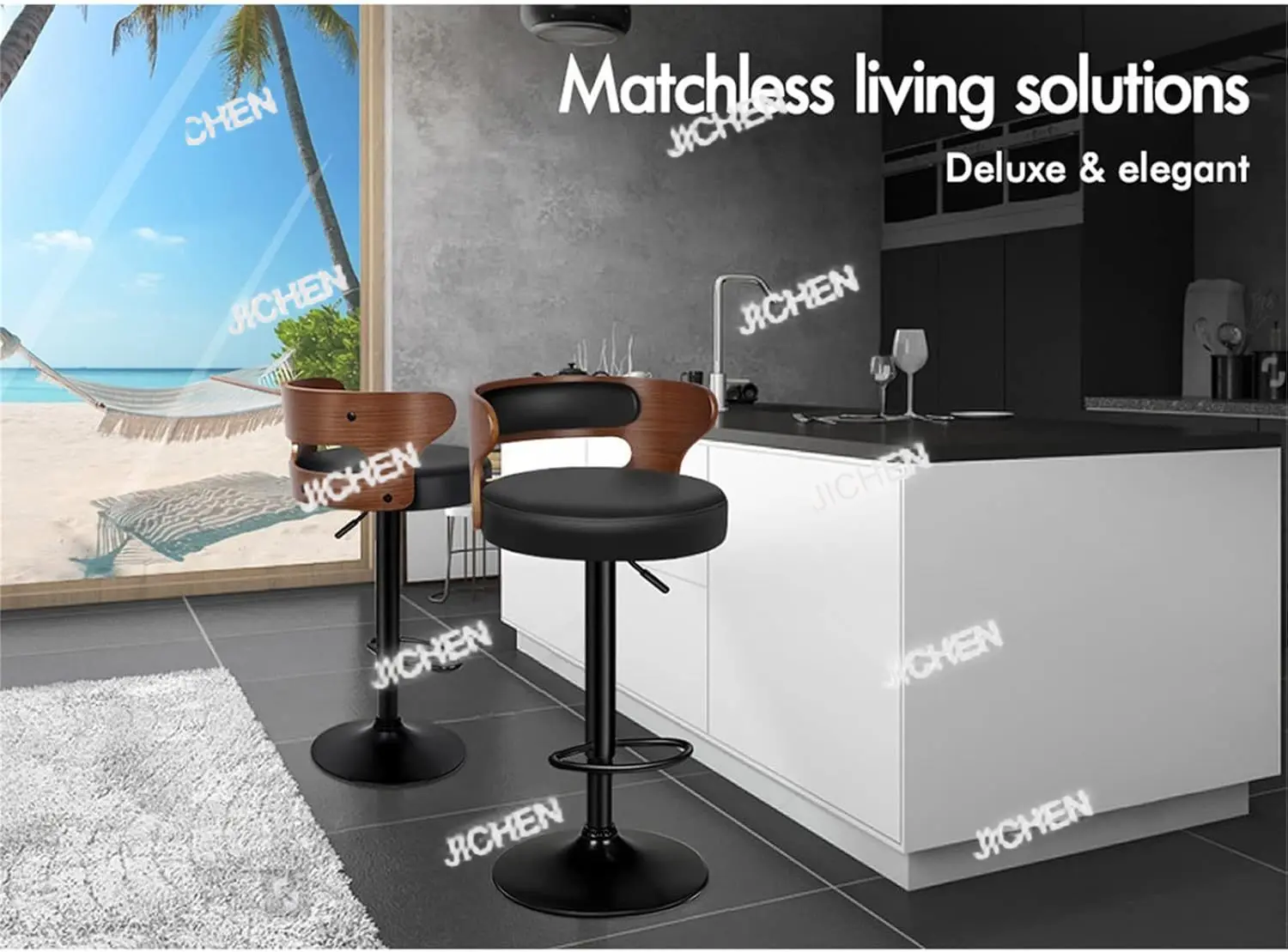 JC مجموعة من 2 بار البراز قابل للتعديل المطبخ البراز راميرو قطب كرسي الطعام في ارتفاع المقعد 61-82 سنتيمتر مع المضادة للانزلاق الطابق Pr #3