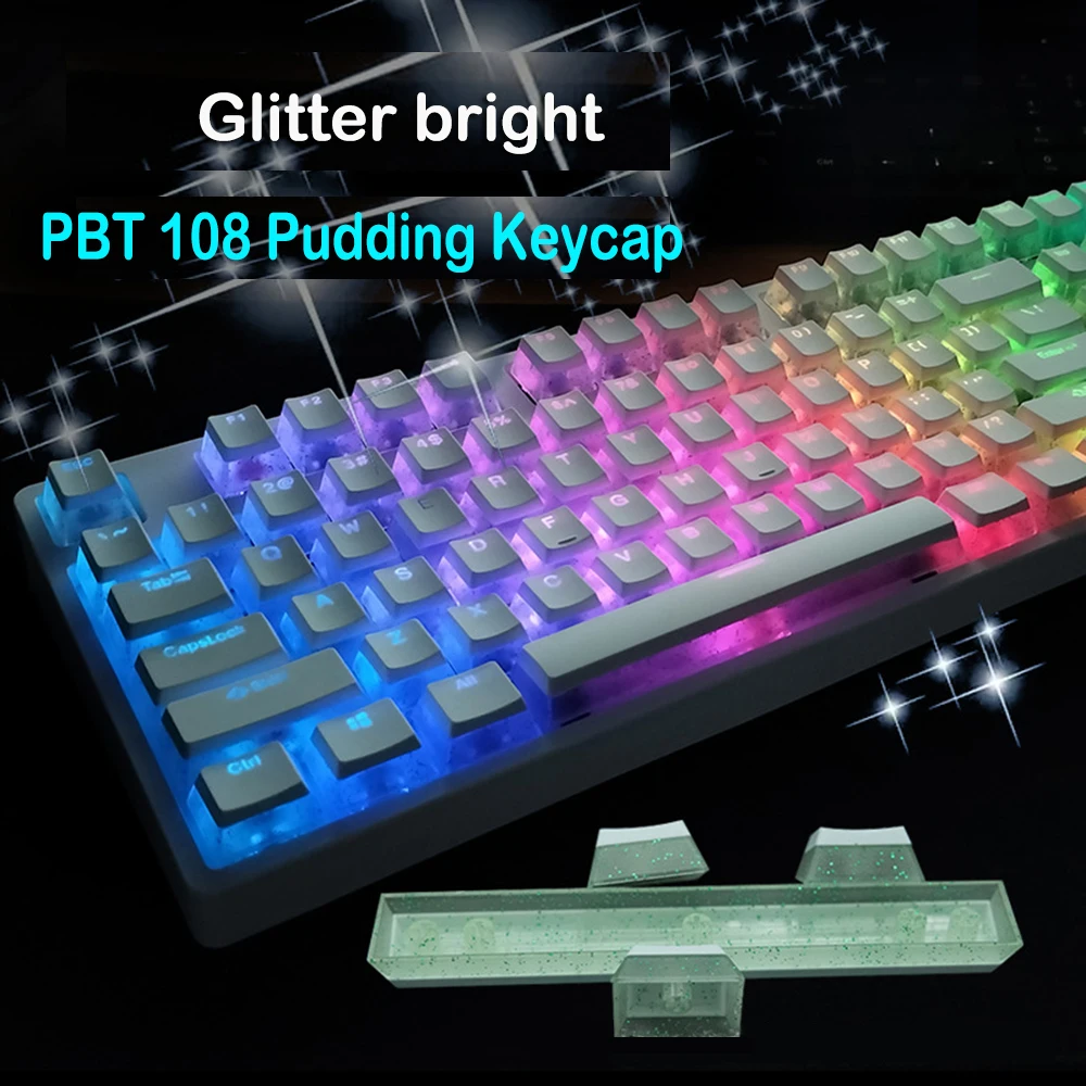 108 مفاتيح مشرقة بودنغ Keycap PBT جلد مزدوج الحليب لا ماء الفم لتقوم بها بنفسك الميكانيكية Keycap لمحبي لعبة بريق أغطية المفاتيح