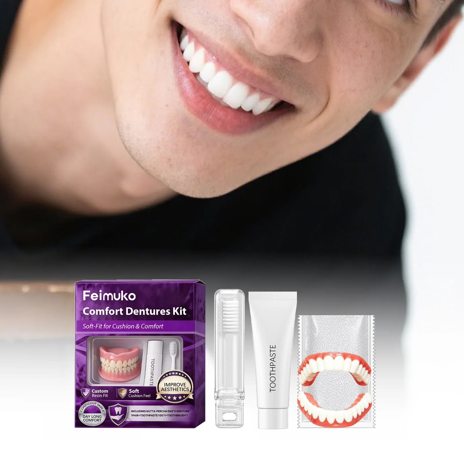 Denture Modification Kit Fill Teeth Gaps Improve Smile Aesthetic Secure False Teeth Reduce Displacement Buffer Bite Pressure