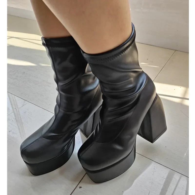 

Luxury Jeans Platform Boots Women 2023 Spring Autumn New Waterproof Chunky High-heeled Boots Plus Size 42 Platform Shoes Ladies