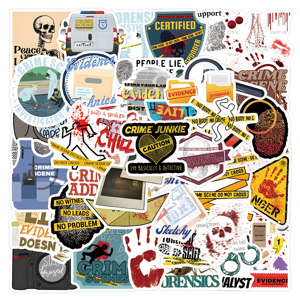 10/30/60pcs Cartoon Crime Scene Stickers Cool Investigate Scene Fingerprint Decals for Scrapbook Laptop Guitar DIY Sticker Decor