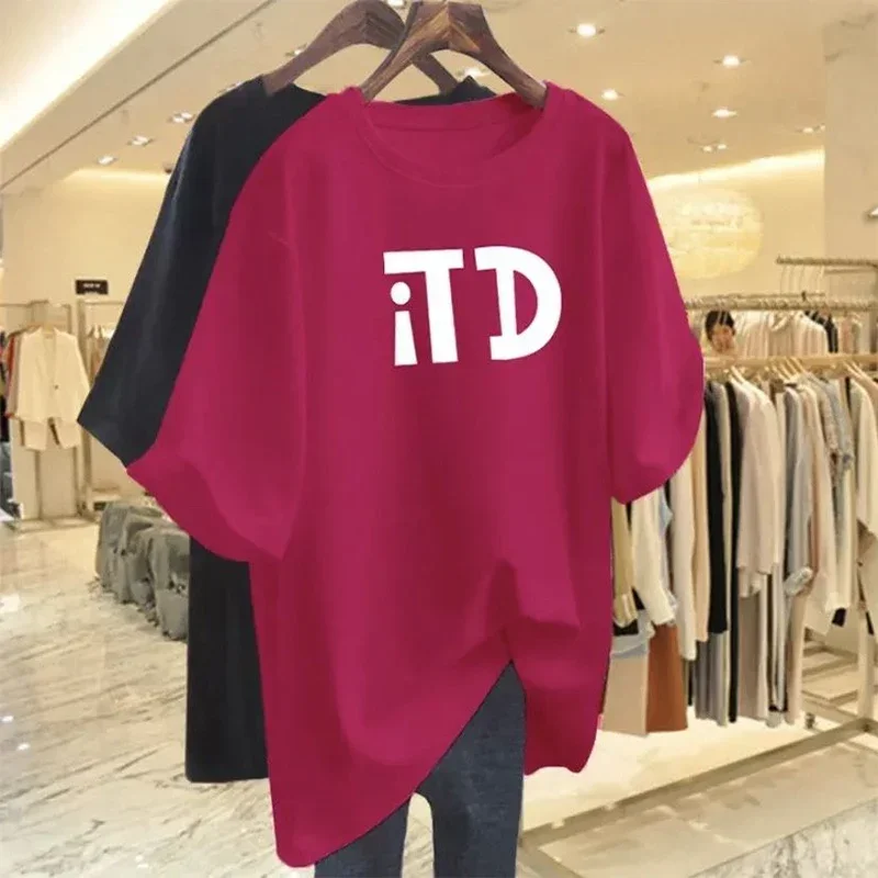 Women Clothing Cartoon Printed T-shirt Summer Simple Loose Short Sleeve Pure Cotton Top Tee Basic Pullover