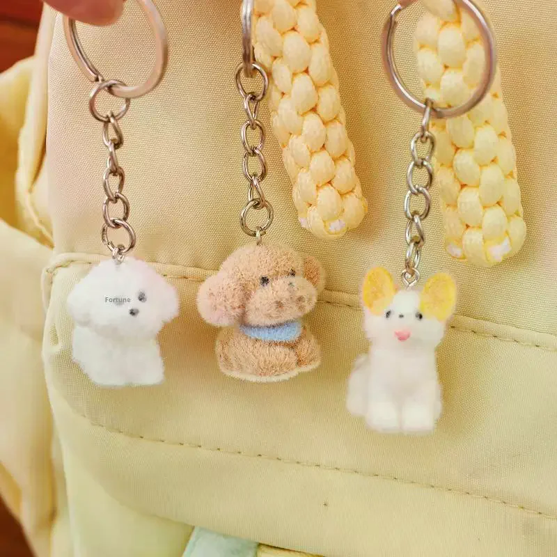 

1/4 шт., ремешок для телефона с милой собакой, флокированный пудель, цепочка для телефона, брелок, милый ключ в виде животного, кулон, украшение для рюкзака, подарки для пары