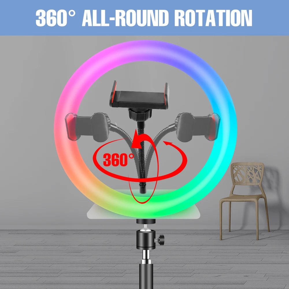 RGB Selfie Ringlight ملء مصباح بث مباشر LED مصباح مصمم على شكل حلقة المهنية التصوير ضوء ملون LED لمبة مع حامل ثلاثي القوائم