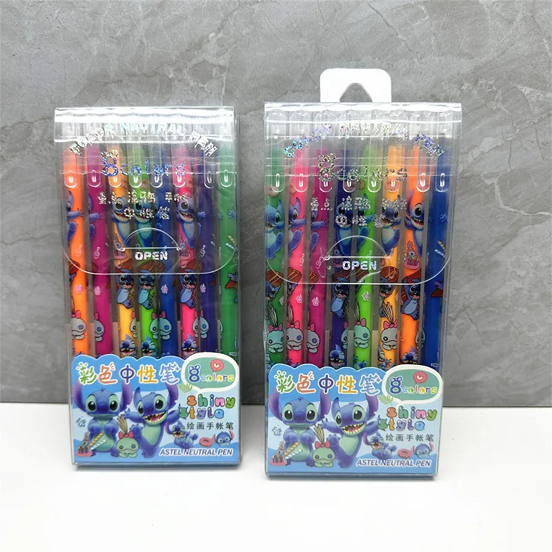 8pcs Stitch Disney Gel Pens Multiple Colors Cute Stationery Anime Accessories Children's School Supplies Writing Instrument Gift