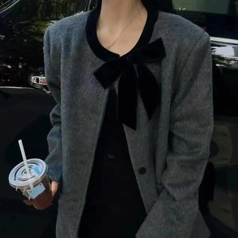 Preto veludo arco broche camisa camisola decoração outono inverno acessórios de moda feminina