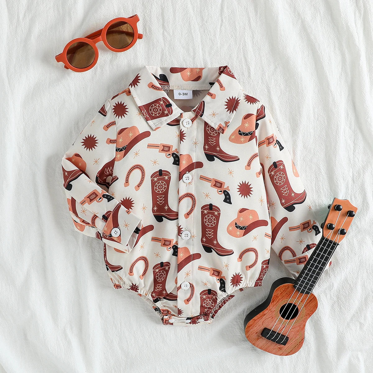 

2025 All Seasons Baby Boy/Girls Romper Long Sleeve Lapel Collar Western Ethnic style Hat Print Bodysuit Newborn For 0-1Y