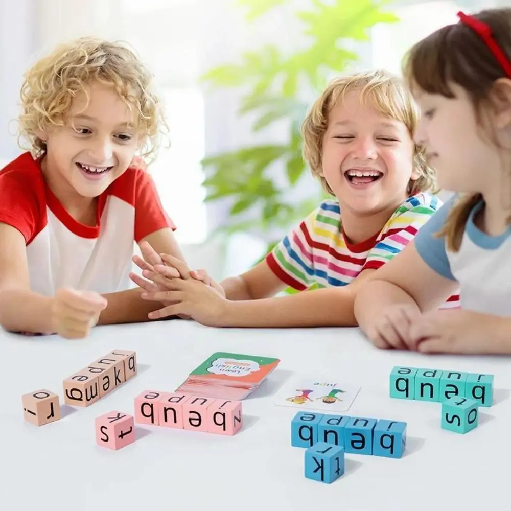 Wooden English Learning Building Blocks Letter Cognitive PK Memory Challenge Spell Word Toys Early Learning Educational Toys