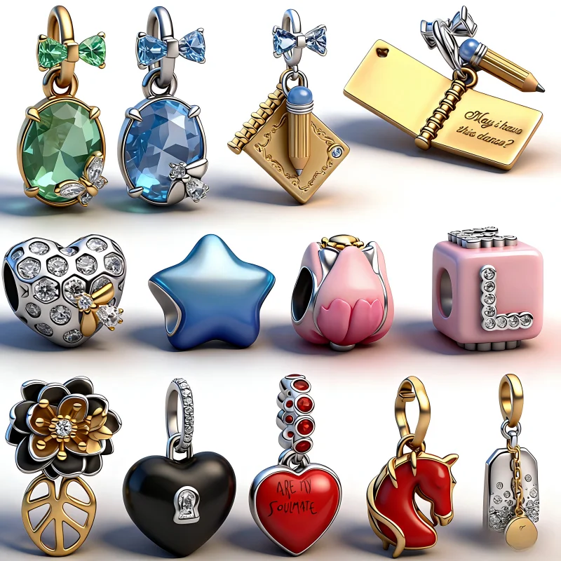 

New 925 Sterling Silver Charms Colorful Heart Bee Flower key Lock Butterfly Beads Bracelets Necklaces Womens DIY Jewelry Gift