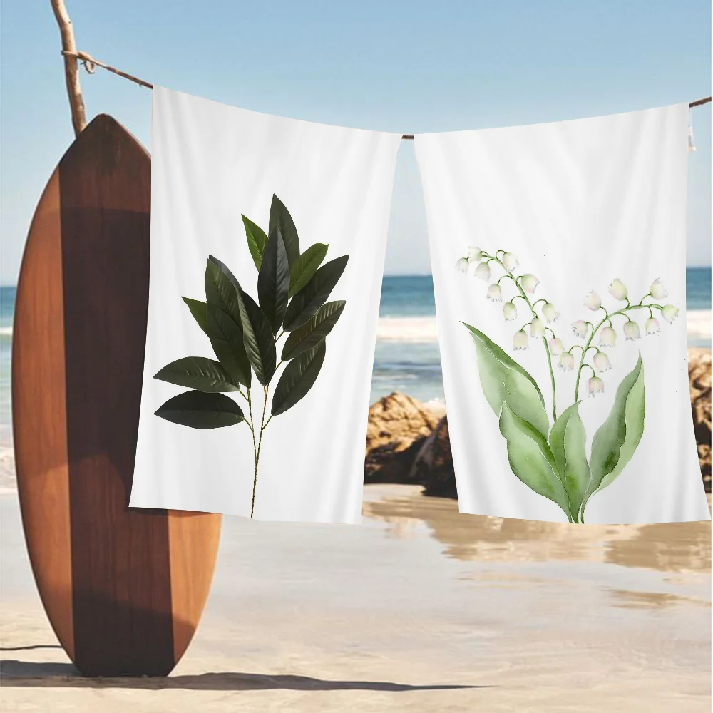 

Minimalist Green Botanical Leaves Microfiber Blanket Quick Drying Beach Towels Super Absorbent Pool Towel Blanket