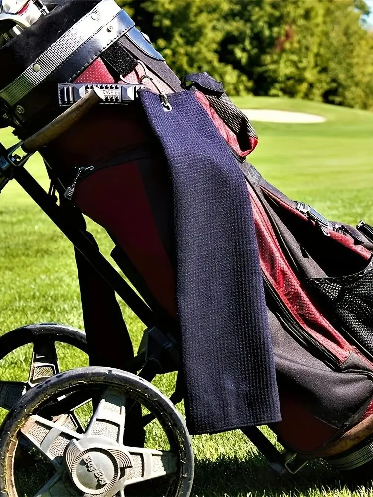 1 Stück Golfhandtuch für Taschen mit Clip und Mikrofaser-Waffelmuster, Schwarz (30 x 50 cm/11,8 x 19,6 Zoll), super saugfähig – Detail 2