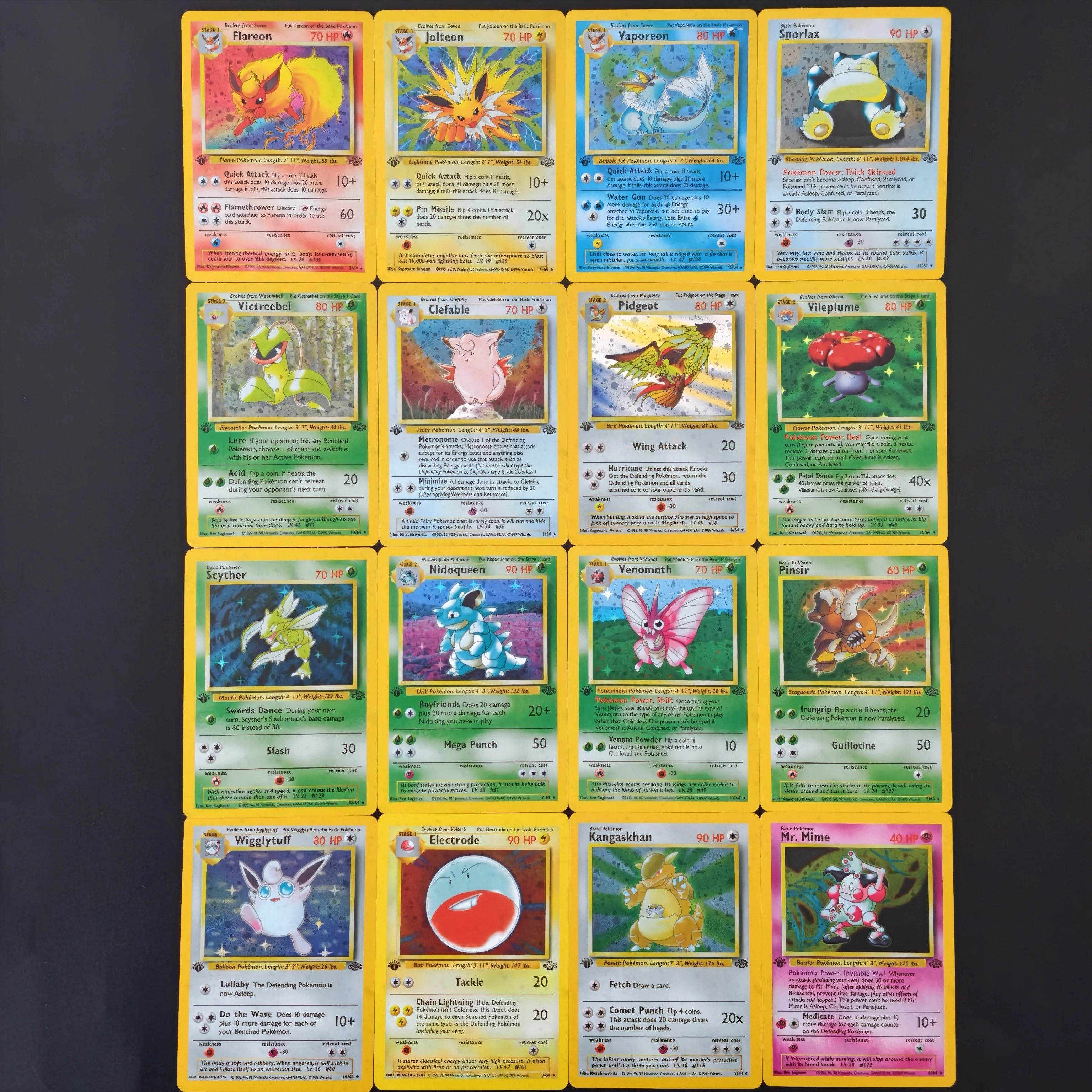 Vintage/English PKM Card Flareon Jolteon Vaporeon Snorlax Scyther 1995 Jungle Series Base Set Card DIY TCG Advanced Card