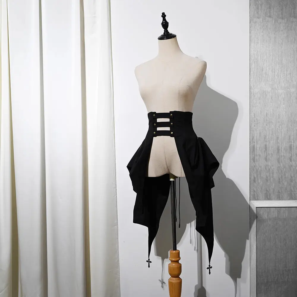 ゴシックロリータ スチームパンク コルセット バスルスカートセット ヴィンテージ ブラック レースアップ 海賊コスチューム ハロウィン コスプレ ゴシック フェスティバル パーティー