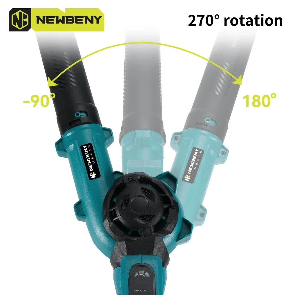 Ventilatore elettrico a batteria NEWBENY 270 °   Regolazione della rotazione Strumenti per la pulizia della neve della polvere dell'aspirapolvere delle foglie a 3 marce per batteria Makita 18V