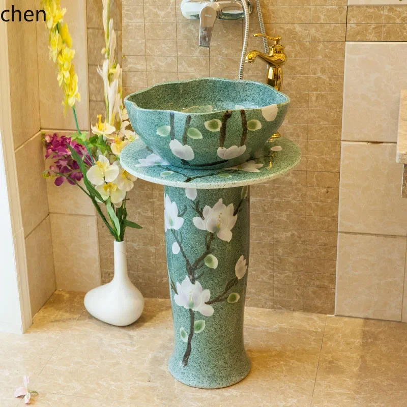 

r5.15 ceramic balcony column type washbasin integrated floor type bathroom washbasin sink