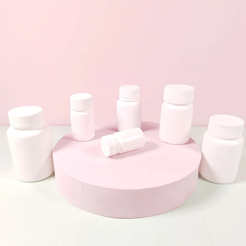50PCS 15ml/20ml/30ml/60ml/100ml Plastic PE White Seal Bottles Pill Vials With Lid Travel Tablets Capsule Solid Powder Containers