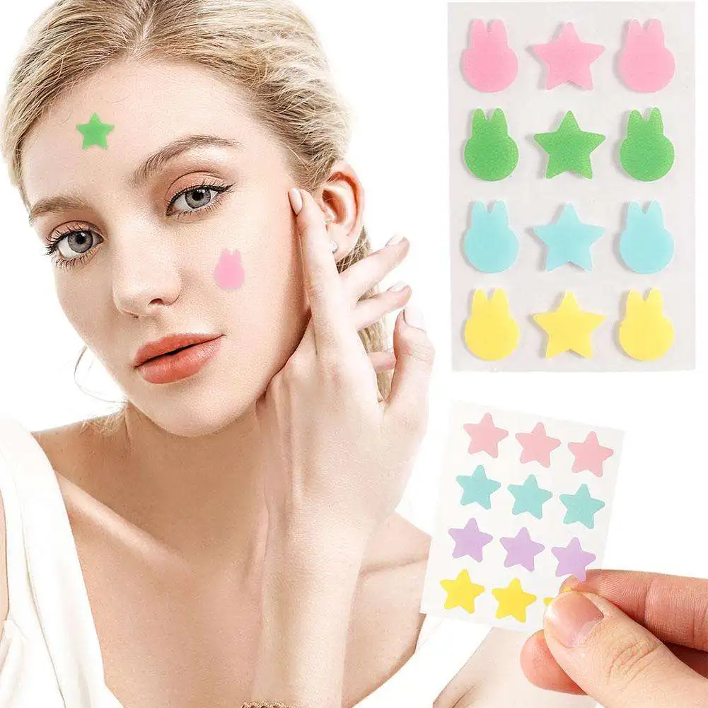 12pcs/sheet SOUG Acne Patch Star/Bear/Duck/Butterfly Shape Acne Dots Patches Cute Pimple Cover Sticker Invisible Pimple Cover