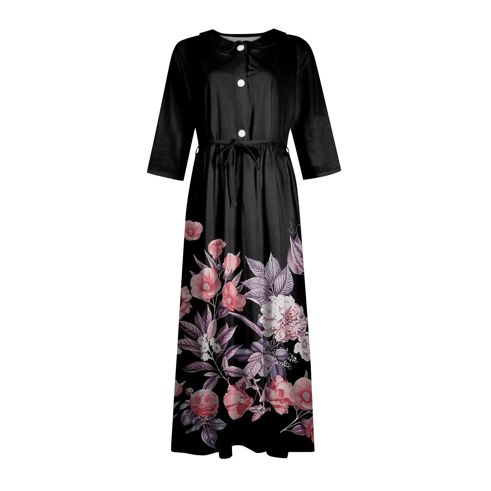 Women\'s Summer Casual Fashion Print Lapel Button Three Quarter Sleeves Strap Dress Summer Dresses for Women 2024 Women\'s Dress