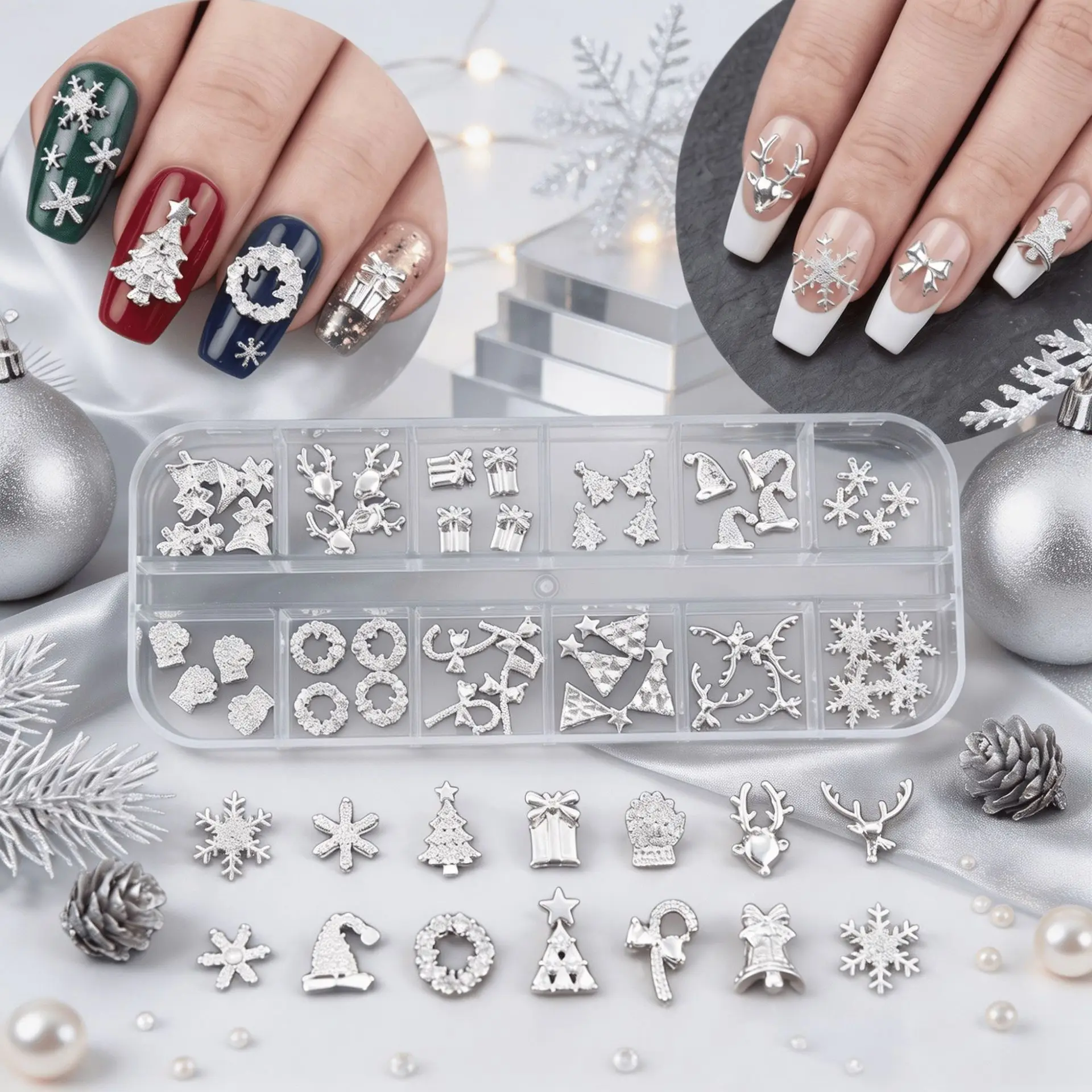 12grid/48pcs Mix Size Metal Rivet Nail Art Accessories for Manicure DIY Christmas Nail Charms Accessories Manicure Supplies Tool